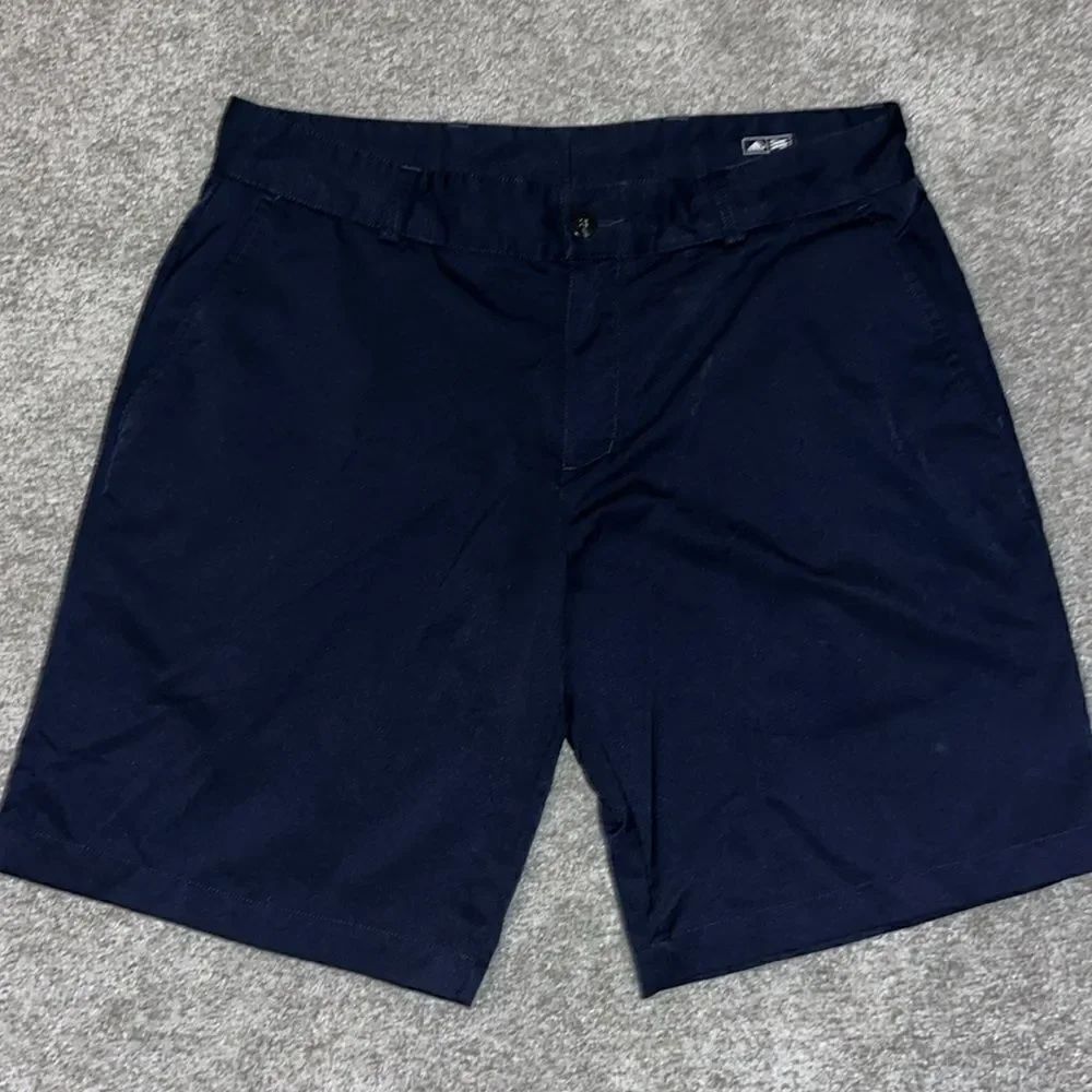 Navy Blue stretch adidas 10” inseam Polyester climalite flat front golf shorts